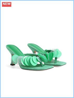 Kitten Heel Flip Flop Sandals Square Open Toe Strappy Slip On Heels